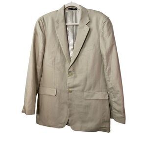 New Alfani Linen Blazer Jacket Mens Beige Two Button Up Sport‎ Coat Size S
